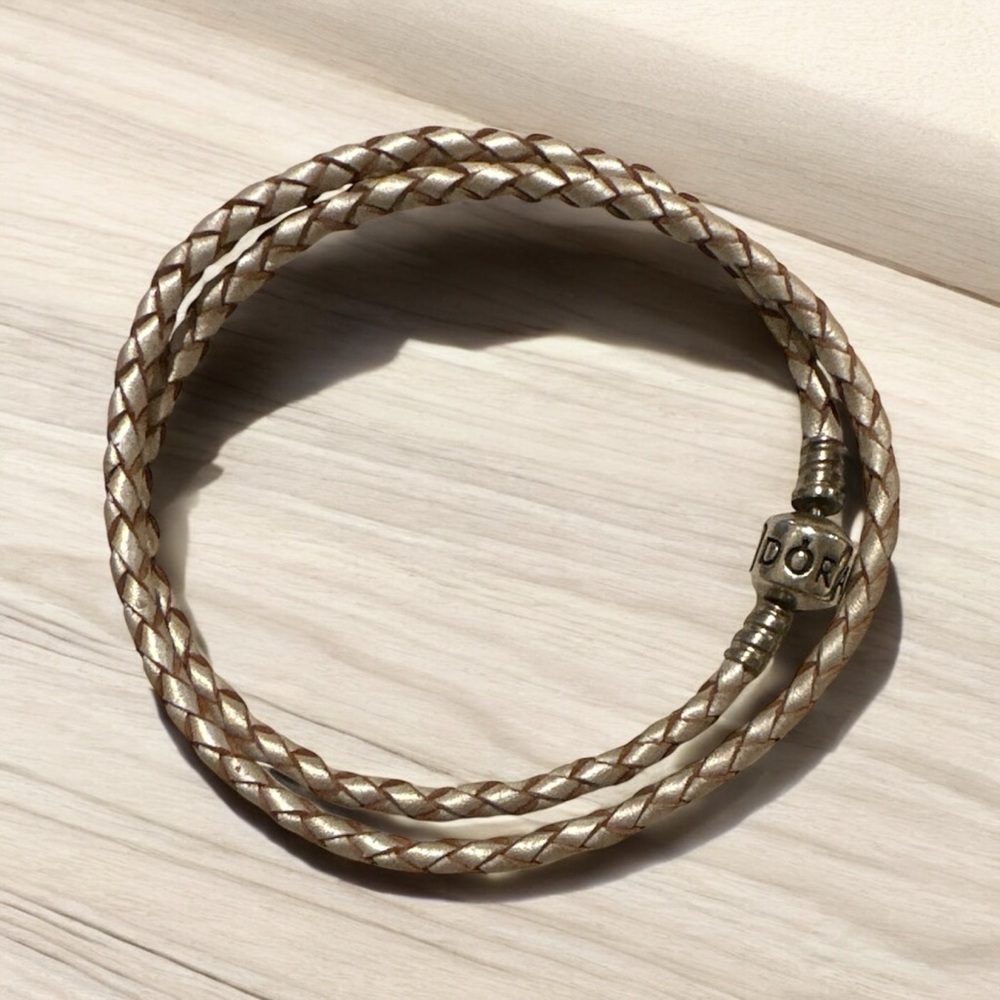 PANDORA 15” Champagne Leather Charm Bracelet. Retired